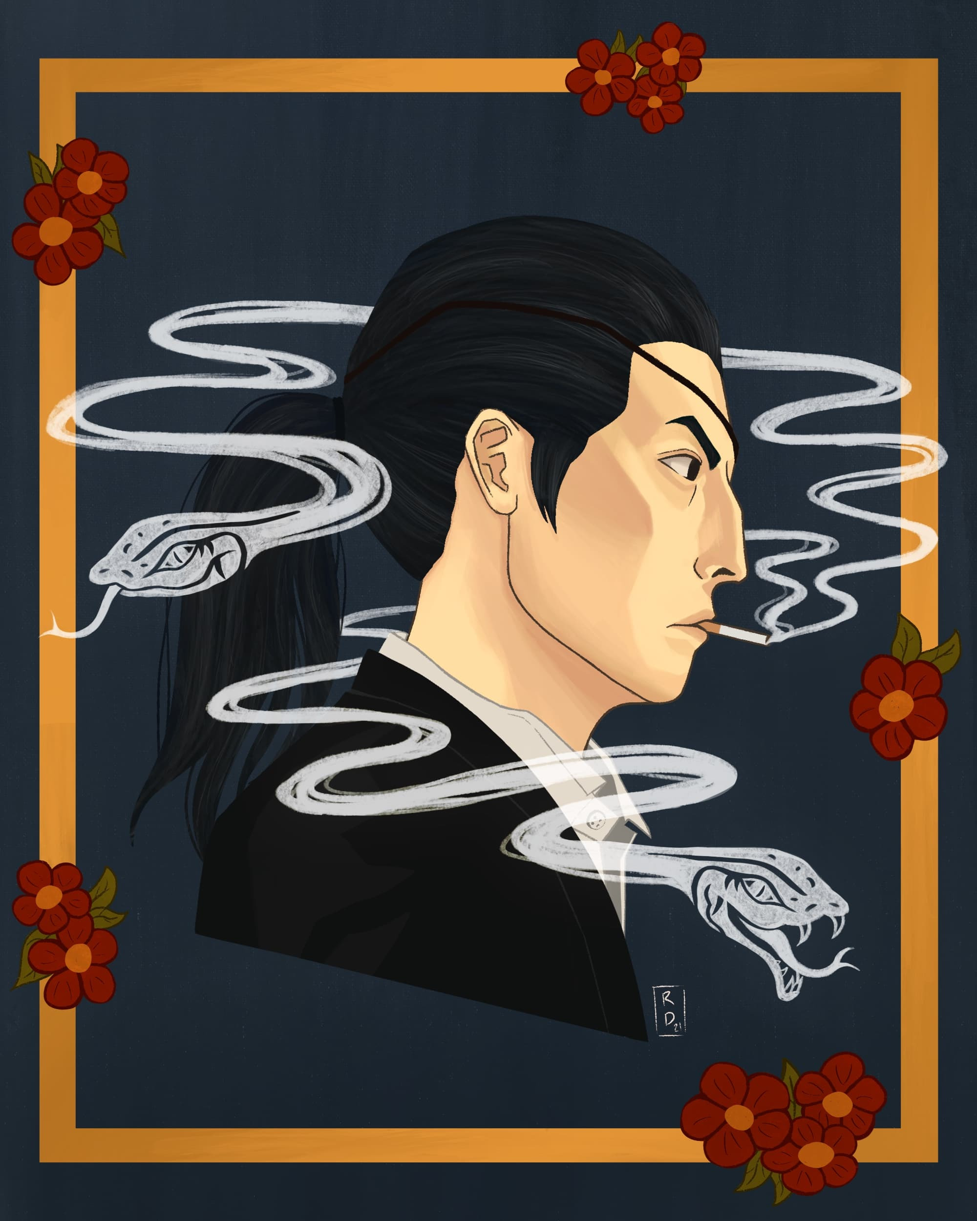 a painting of majima goro from yakuza 0